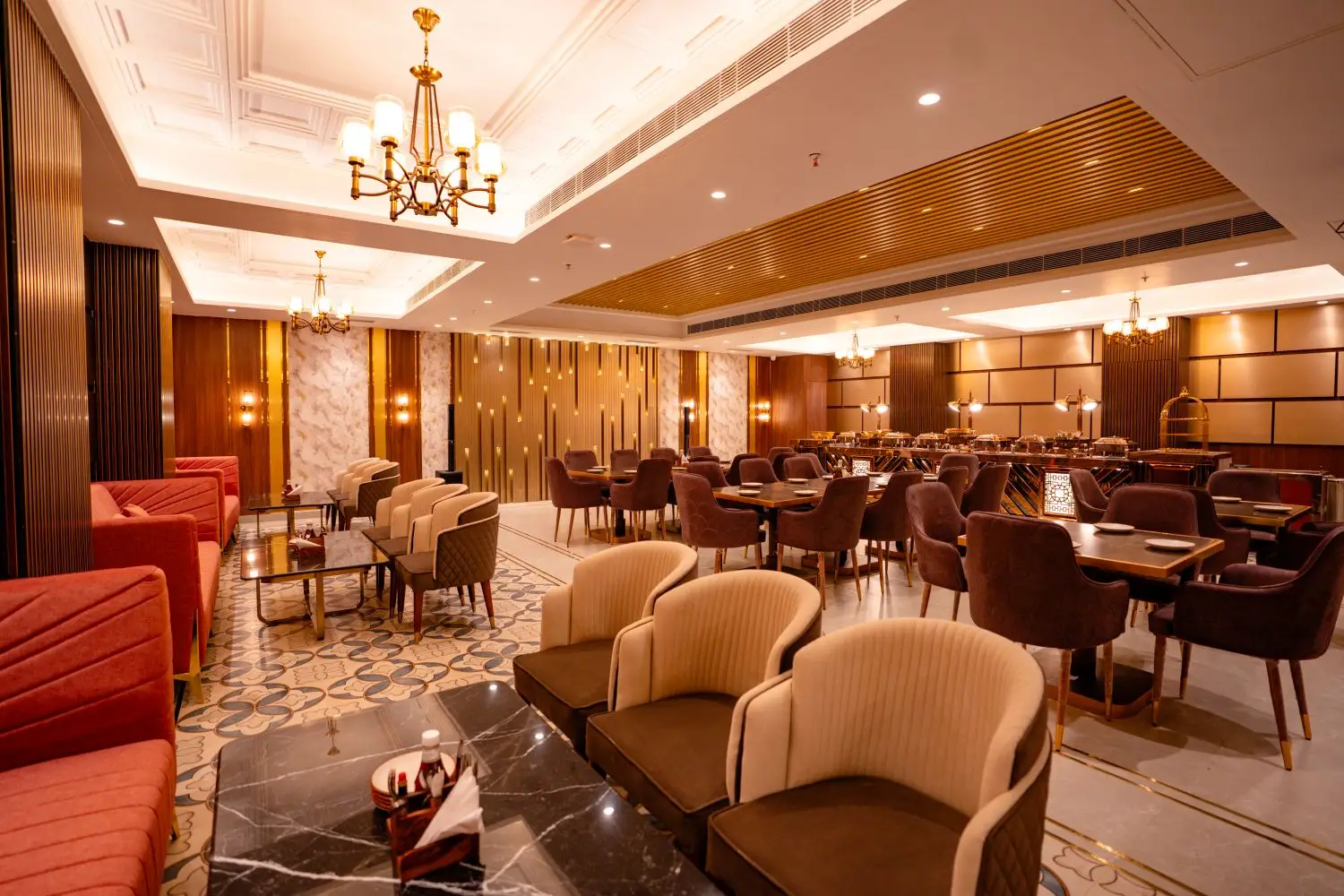 Elegant dining room prepared for evening service