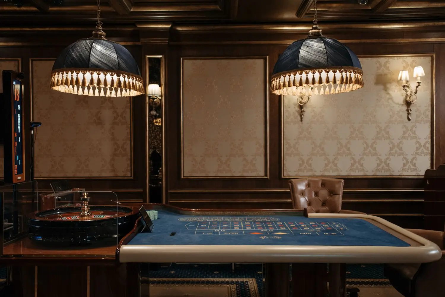 Elegant casino table in a dark wood room